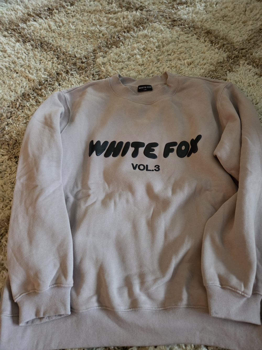 White Fox Crewneck Sweatshirt -brownish with a hint pink/purple. With Black Logo